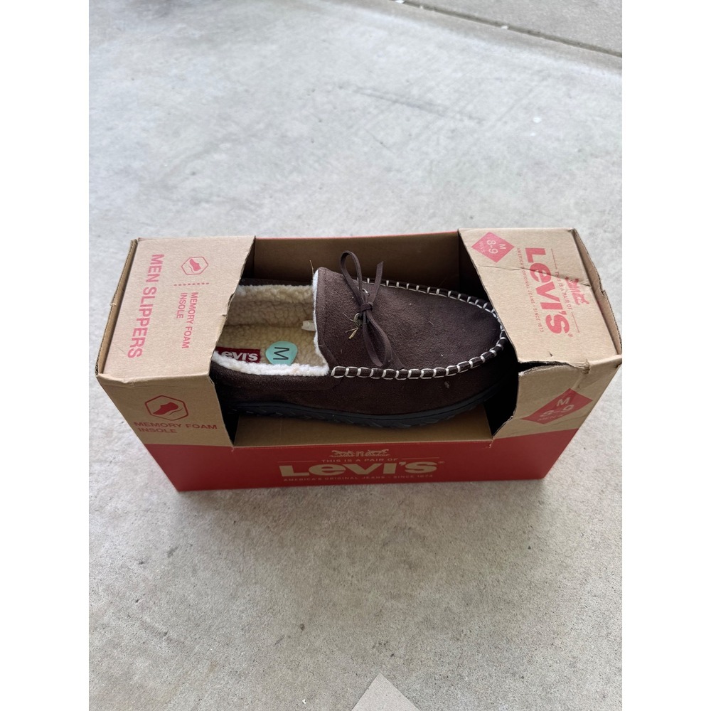 Levis Mens Moccasin Slippers Brown Memory Foam Size M 8-9 530-1000B